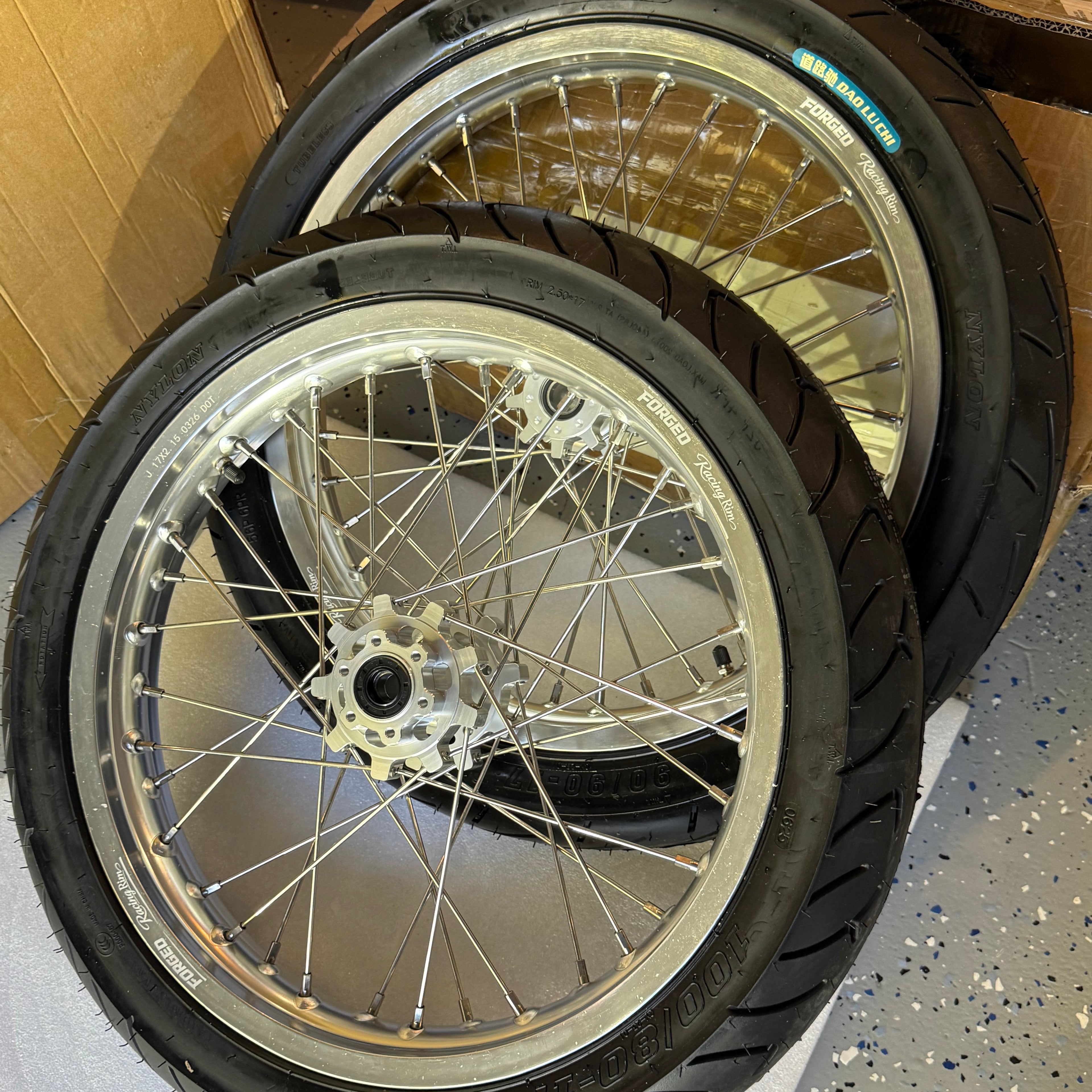 Talaria XXX / MX4, MX3, Sting - Supermoto Wheelset (Thick/Wide) - Chrome Silver / Gloss Black